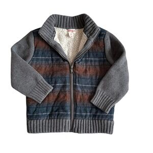 Cat & Jack Full Zip Sweater Grey Blue Orange Striped Sherpa Lined Kids 3T